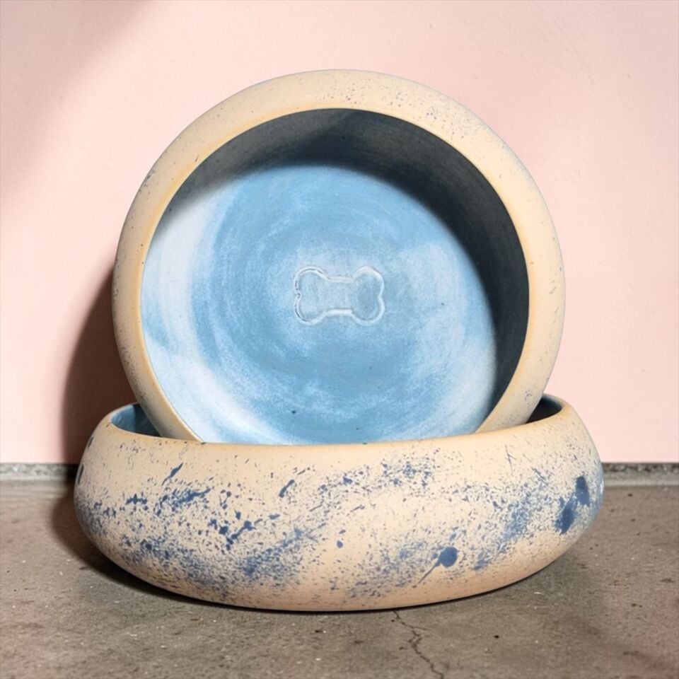 El Yapımı Stoneware Seramik Mama & Su Kase Seti