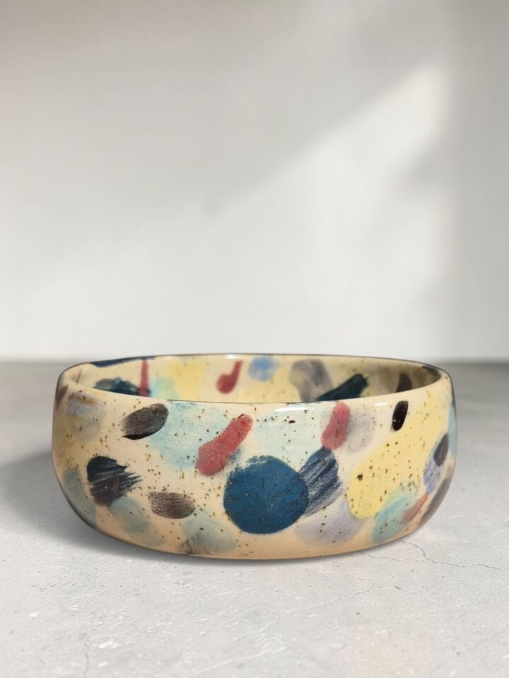 El Yapımı Stoneware Seramik Mama Kasesi – Tekli (Desenli)