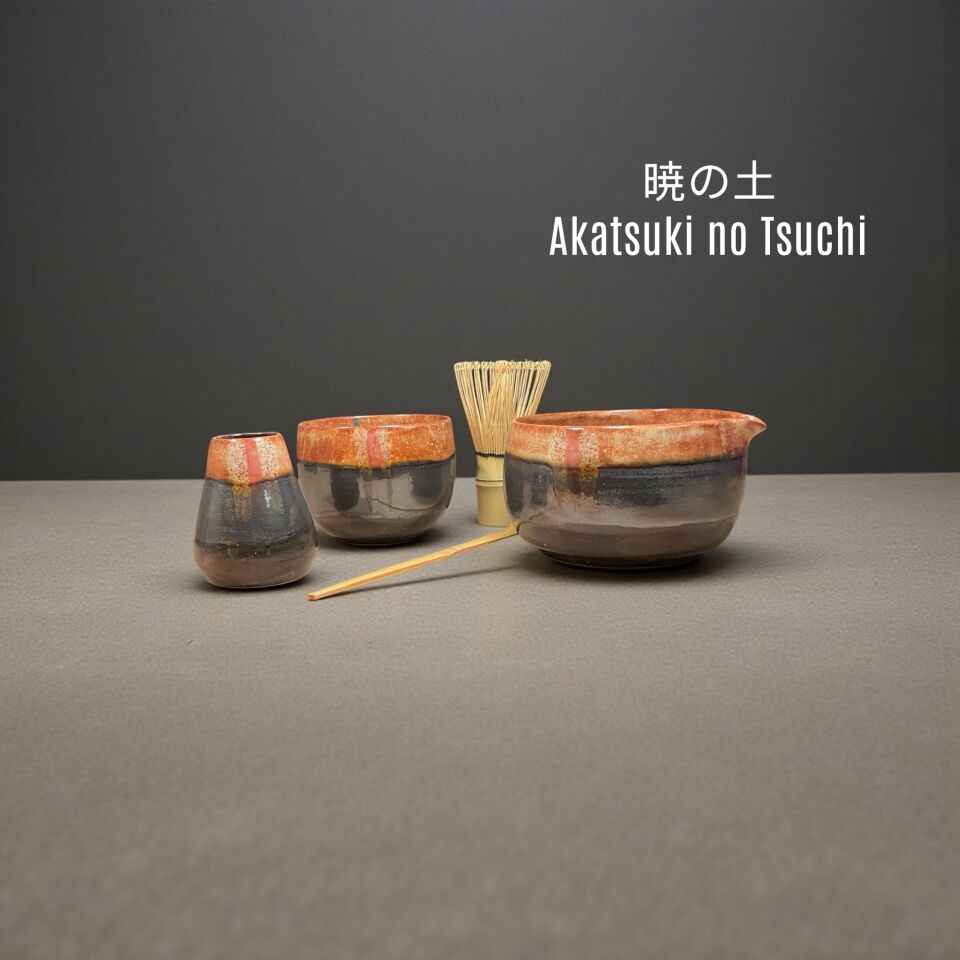 El Yapımı Seramik Matcha Seremoni Seti (3 parça) - Akatsuki No Tsuchi