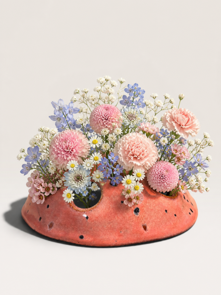 El Yapımı Çok Delikli Seramik Çiçeklik (Flower Frog)